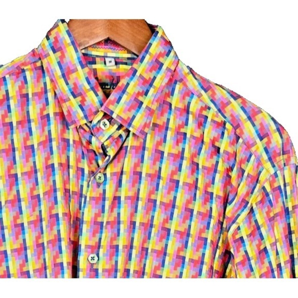 Luchiano Visconti Shirt Medium M Long Sleeve Button Up Plaid Multicolor Mens
